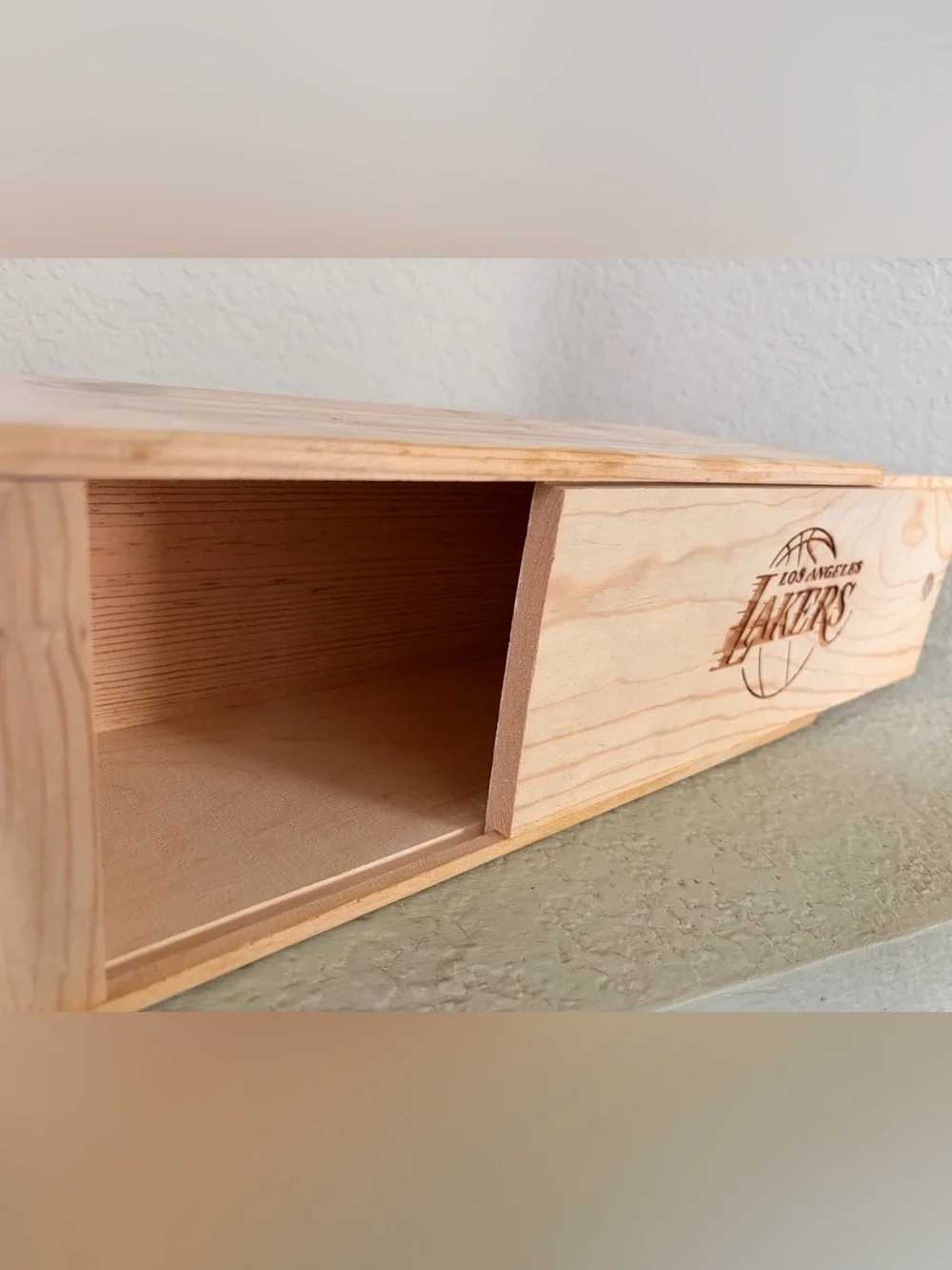 Los Angeles Lakers Engraved Wooden Display Box - One Natural Wood